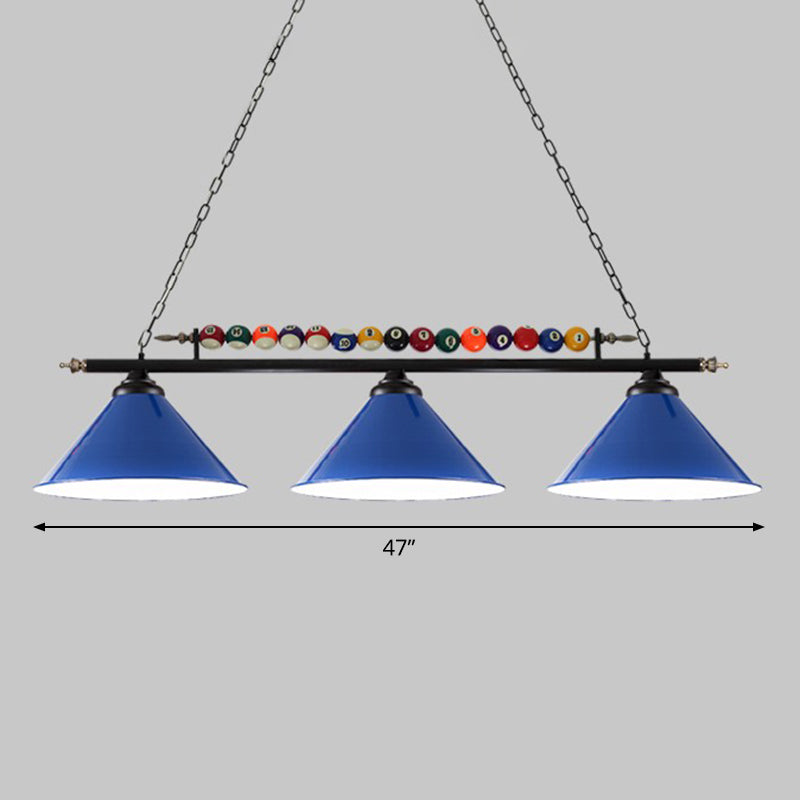 Iron Linear Island Ceiling Light Industrial Country Club Billiard Chandelier with Cone Shade Clearhalo 'Ceiling Lights' 'Island Lights' Lighting' 2466252