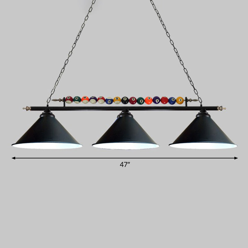 Iron Linear Island Ceiling Light Industrial Country Club Billiard Chandelier with Cone Shade Clearhalo 'Ceiling Lights' 'Island Lights' Lighting' 2466254