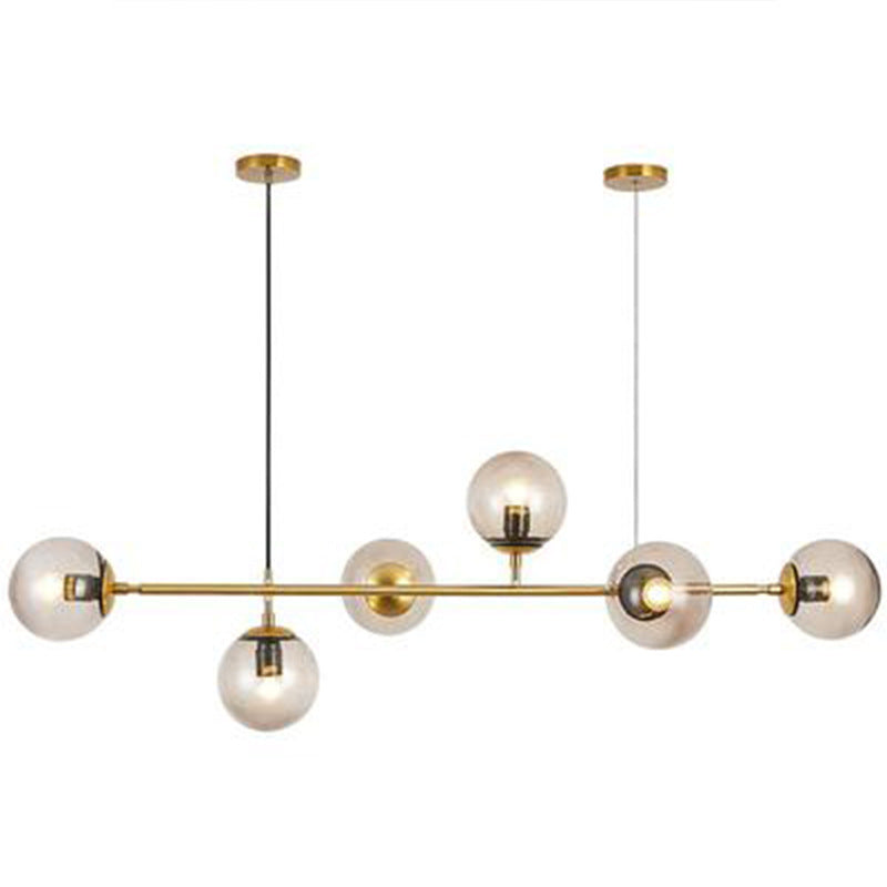 6 Bulbs Dining Room Island Lighting Postmodern Gold Finish Drop Pendant with Ball Glass Shade Clearhalo 'Ceiling Lights' 'Glass shade' 'Glass' 'Island Lights' 'Pendant Lights' Lighting' 2466269