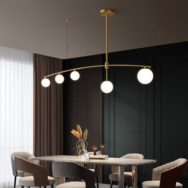 Postmodern Orb Shaped Hanging Lamp Frosted White Glass Island Pendant Light in Gold Clearhalo 'Ceiling Lights' 'Island Lights' Lighting' 2466273