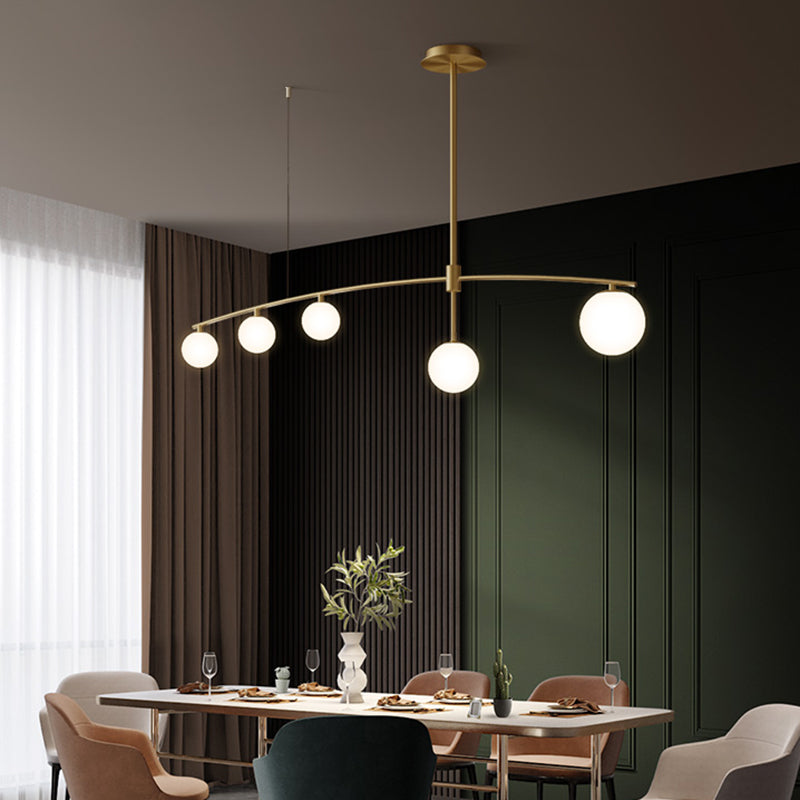 Postmodern Orb Shaped Hanging Lamp Frosted White Glass Island Pendant Light in Gold 5 Gold Clearhalo 'Ceiling Lights' 'Island Lights' Lighting' 2466274