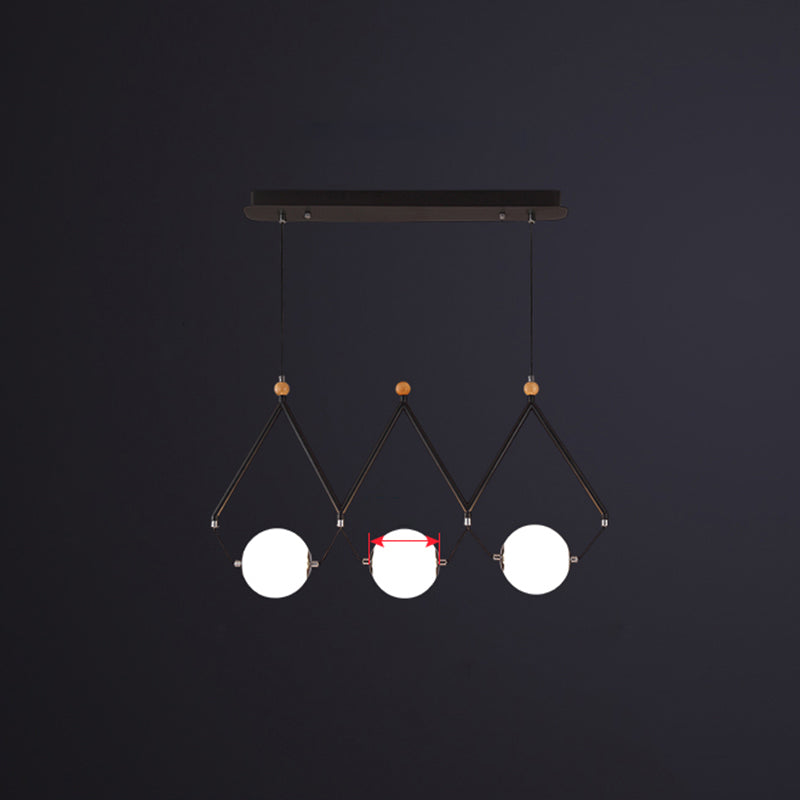 Ball Restaurant Suspension Light Ivory Glass Minimalist Creative Island Lighting Fixture 3 Black Clearhalo 'Ceiling Lights' 'Island Lights' Lighting' 2466288