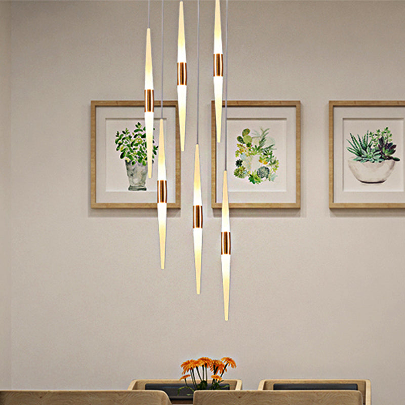 Acrylic Flute Cluster Pendant Light Modernist 5/6 Lights White Ceiling Hanging Lamp Fixture with Round/Linear Canopy in White/Warm Light Clearhalo 'Ceiling Lights' 'Modern Pendants' 'Modern' 'Pendant Lights' 'Pendants' Lighting' 246632