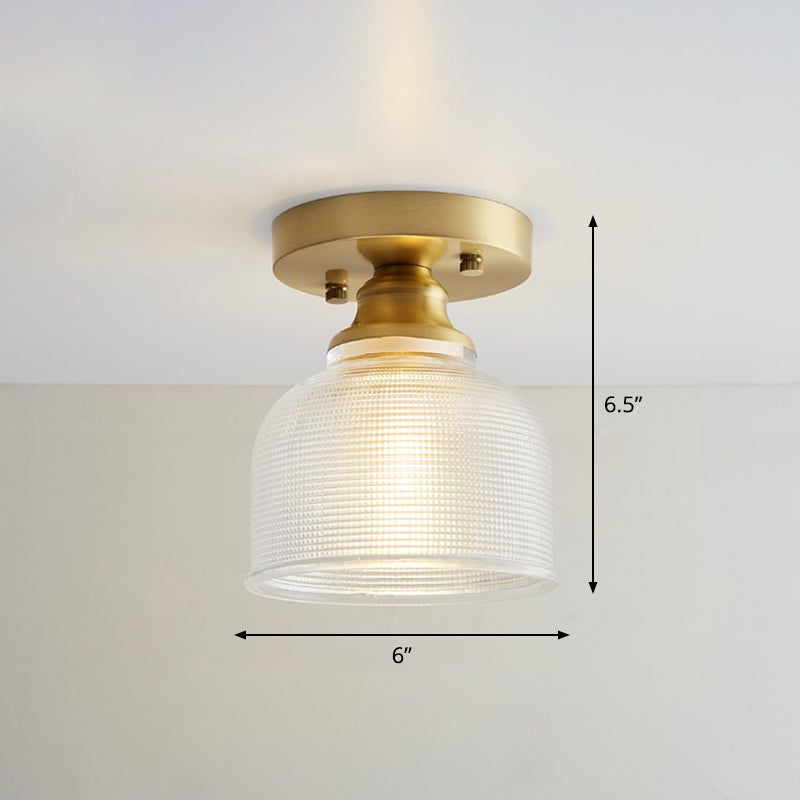 Industrial Small Ceiling Light Fixture 1-Light Textured Glass Semi Flush Mount in Brass for Aisle Clearhalo 'Ceiling Lights' 'Close To Ceiling Lights' 'Close to ceiling' 'Semi-flushmount' Lighting' 2466323