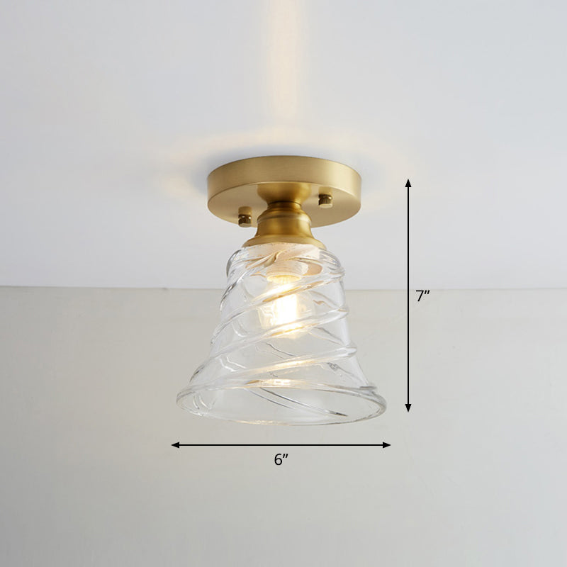 Industrial Small Ceiling Light Fixture 1-Light Textured Glass Semi Flush Mount in Brass for Aisle Clearhalo 'Ceiling Lights' 'Close To Ceiling Lights' 'Close to ceiling' 'Semi-flushmount' Lighting' 2466330