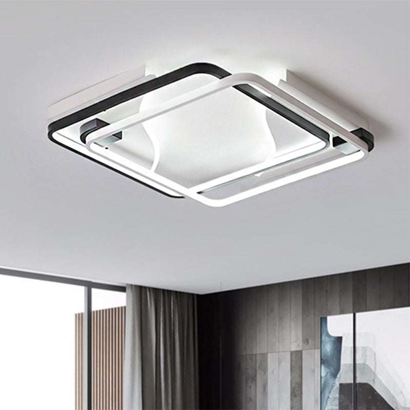 18"/22"/31.5" Wide Led Bedroom Flush Mount Light with Square/Rectangle Acrylic Shade Modernist Black and White Flush Ceiling Lamp in White/Warm Light Black-White White Clearhalo 'Ceiling Lights' 'Close To Ceiling Lights' 'Close to ceiling' 'Flush mount' Lighting' 246636