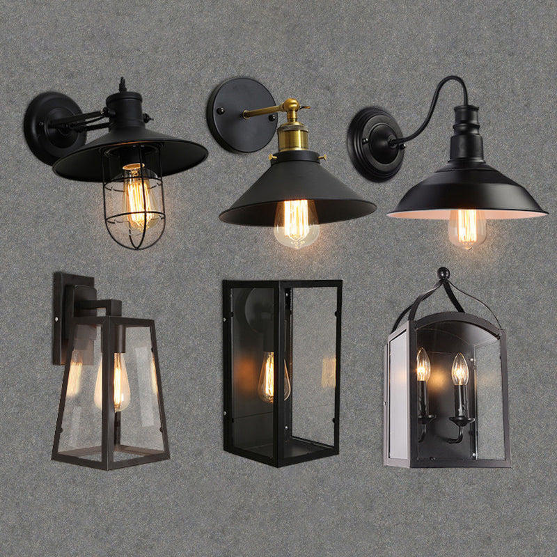 Black Shaded Wall Mount Lamp Industrial Metal 1 Head Corridor Wall Lighting Ideas Clearhalo 'Art deco wall lights' 'Cast Iron' 'Glass' 'Industrial wall lights' 'Industrial' 'Middle century wall lights' 'Modern' 'Rustic wall lights' 'Tiffany' 'Traditional wall lights' 'Wall Lamps & Sconces' 'Wall Lights' Lighting' 2466426