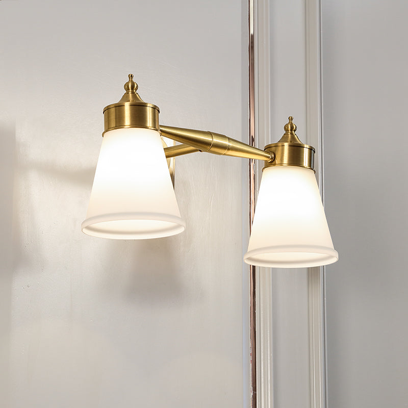 Postmodern Tapered Vanity Lighting Hand-Blown Cream Glass Bath Wall Sconce Light Clearhalo 'Cast Iron' 'Glass' 'Industrial' 'Modern wall lights' 'Modern' 'Tiffany' 'Traditional wall lights' 'Vanity Lights' 'Wall Lights' Lighting' 2466570