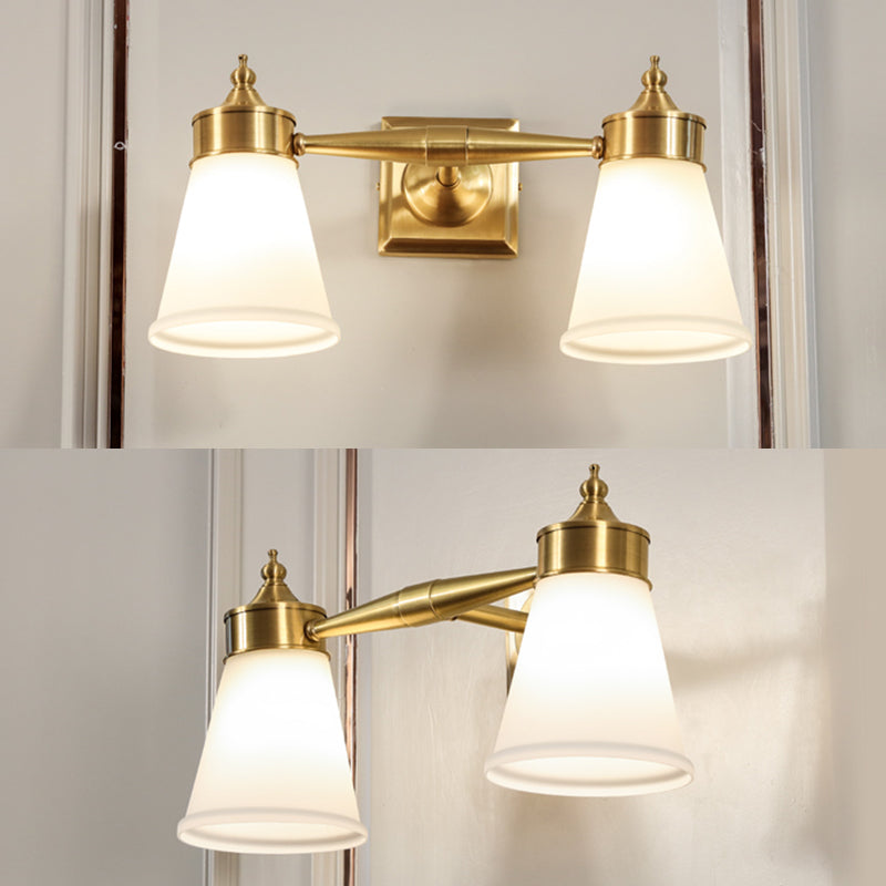 Postmodern Tapered Vanity Lighting Hand-Blown Cream Glass Bath Wall Sconce Light Clearhalo 'Cast Iron' 'Glass' 'Industrial' 'Modern wall lights' 'Modern' 'Tiffany' 'Traditional wall lights' 'Vanity Lights' 'Wall Lights' Lighting' 2466574