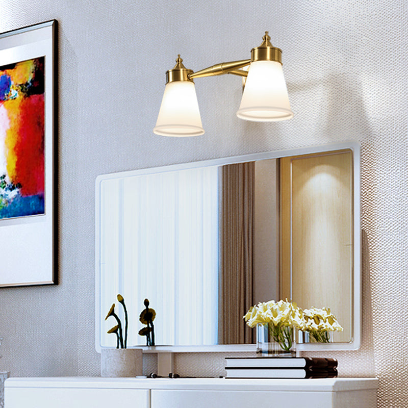 Postmodern Tapered Vanity Lighting Hand-Blown Cream Glass Bath Wall Sconce Light Clearhalo 'Cast Iron' 'Glass' 'Industrial' 'Modern wall lights' 'Modern' 'Tiffany' 'Traditional wall lights' 'Vanity Lights' 'Wall Lights' Lighting' 2466576