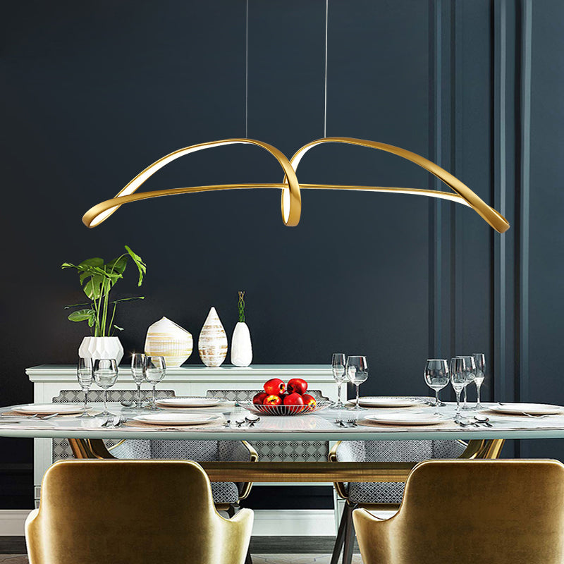 Gold Plated Twist Suspension Lamp Nordic Metal LED over Island Lighting for Restaurant Clearhalo 'Ceiling Lights' 'Island Lights' Lighting' 2466578