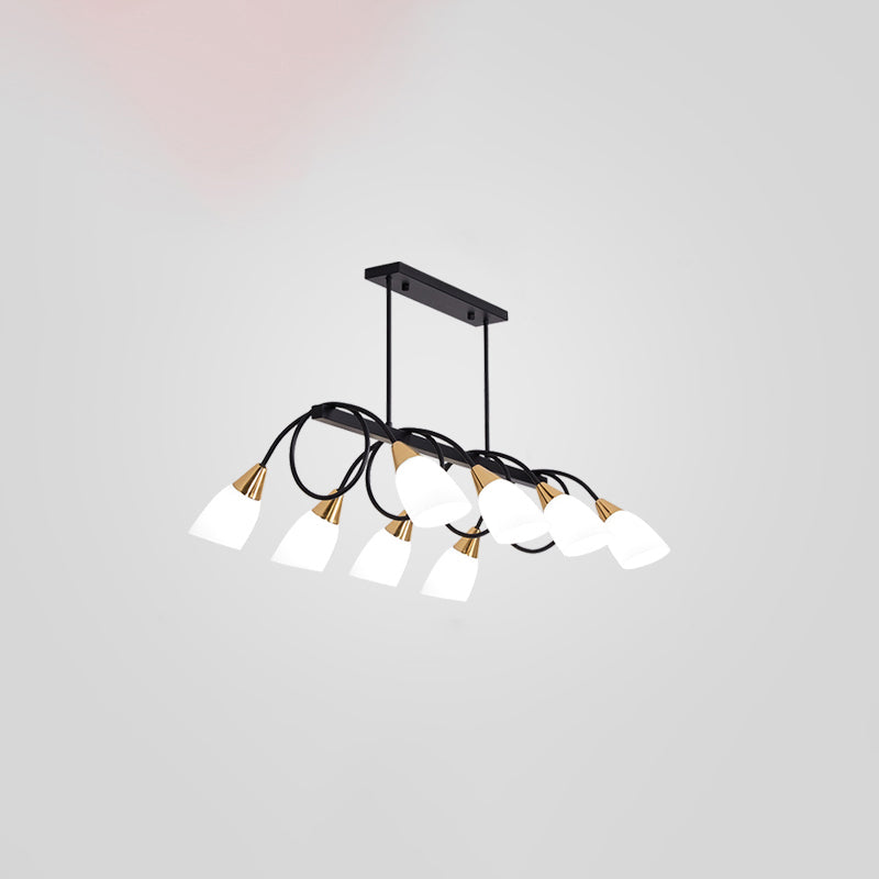 Tulip Shade Island Lamp Contemporary Milk Glass Restaurant Pendant Light Fixture 8 Black Clearhalo 'Ceiling Lights' 'Island Lights' Lighting' 2466584