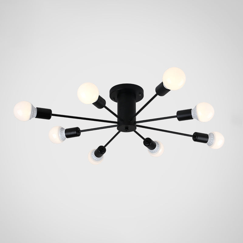 Burst Style Living Room Ceiling Flush Mount Industrial Metal Semi Flush Light Fixture 8 Black Clearhalo 'Ceiling Lights' 'Close To Ceiling Lights' 'Close to ceiling' 'Semi-flushmount' Lighting' 2466601