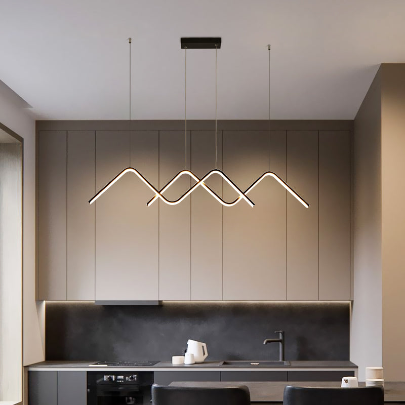 Zigzag Shaped Suspension Light Fixture Minimalist Metal Restaurant LED Ceiling Lamp in Black Clearhalo 'Ceiling Lights' 'Island Lights' Lighting' 2466713