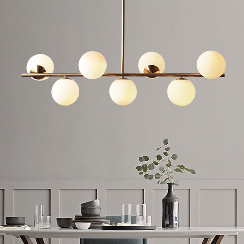 Spherical Dining Room Suspension Lamp Cream Glass 7-Head Postmodern Island Light in Gold Clearhalo 'Ceiling Lights' 'Island Lights' Lighting' 2466721