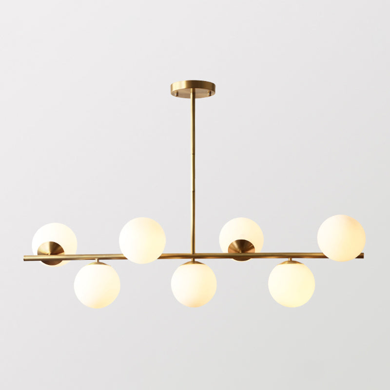 Spherical Dining Room Suspension Lamp Cream Glass 7-Head Postmodern Island Light in Gold Gold Clearhalo 'Ceiling Lights' 'Island Lights' Lighting' 2466722