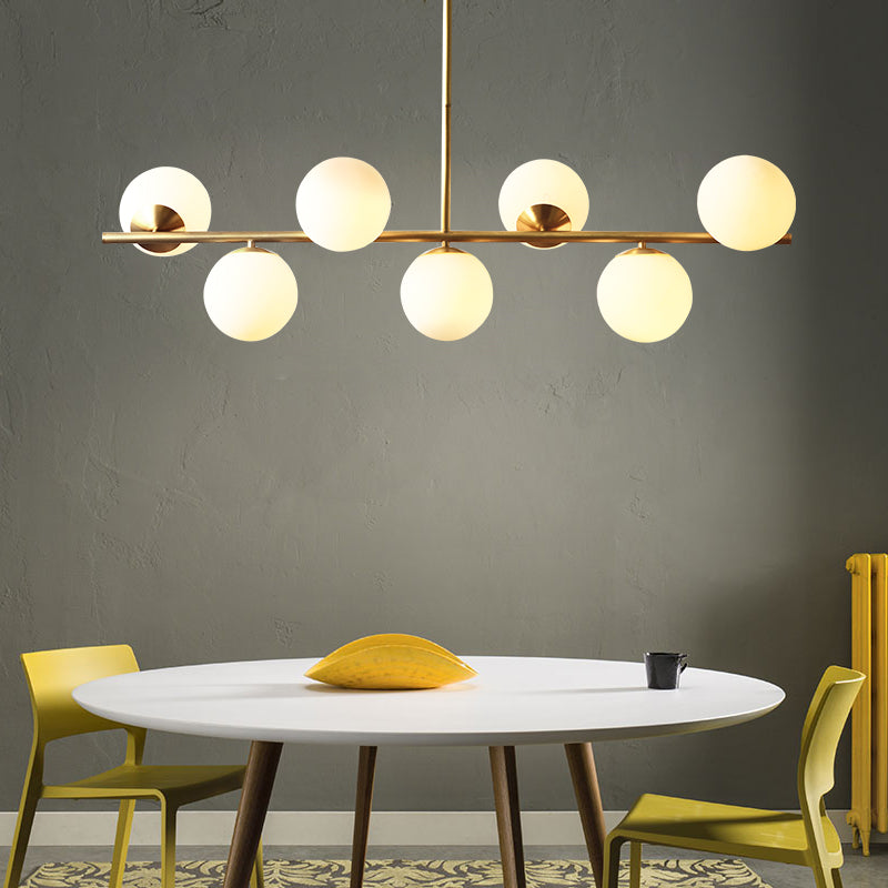 Spherical Dining Room Suspension Lamp Cream Glass 7-Head Postmodern Island Light in Gold Clearhalo 'Ceiling Lights' 'Island Lights' Lighting' 2466723