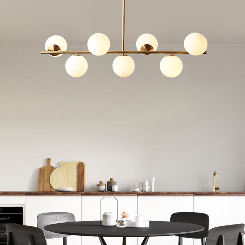 Spherical Dining Room Suspension Lamp Cream Glass 7-Head Postmodern Island Light in Gold Clearhalo 'Ceiling Lights' 'Island Lights' Lighting' 2466724