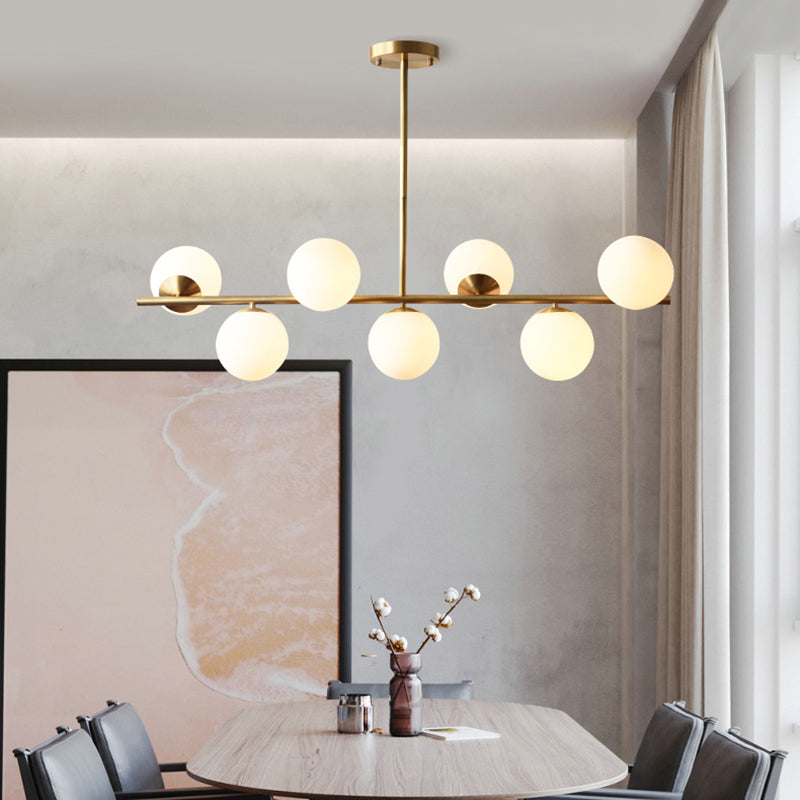 Spherical Dining Room Suspension Lamp Cream Glass 7-Head Postmodern Island Light in Gold Clearhalo 'Ceiling Lights' 'Island Lights' Lighting' 2466725