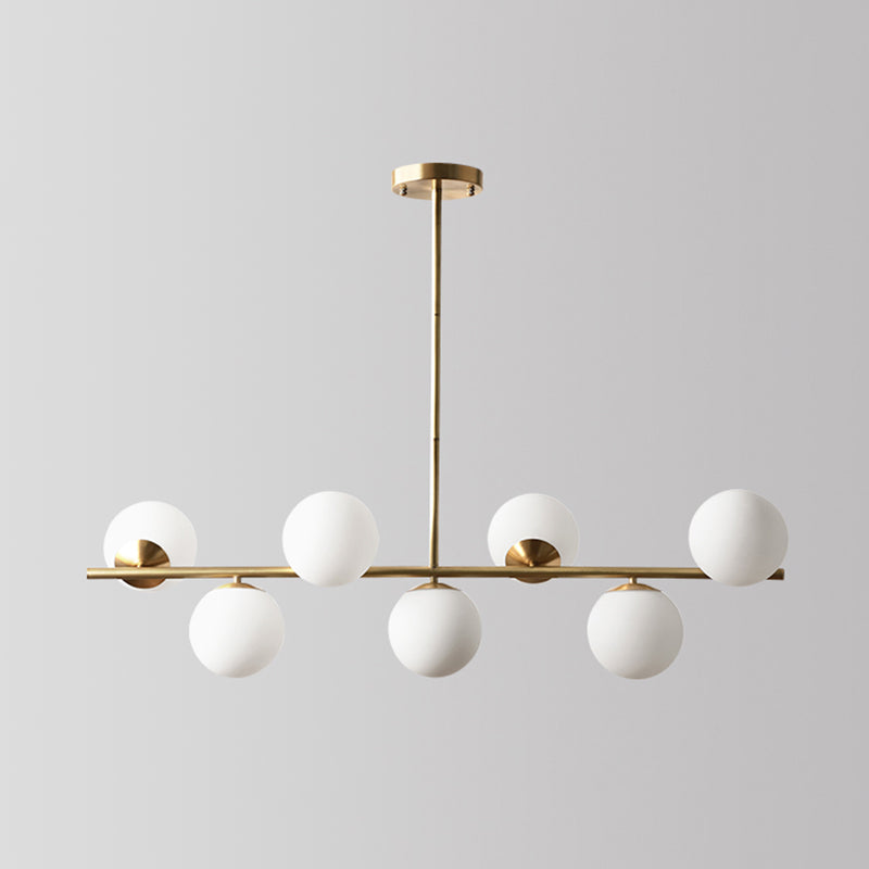 Spherical Dining Room Suspension Lamp Cream Glass 7-Head Postmodern Island Light in Gold Clearhalo 'Ceiling Lights' 'Island Lights' Lighting' 2466726