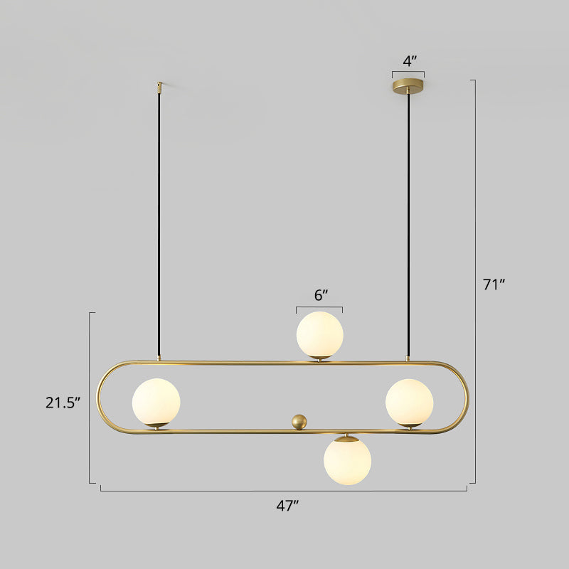 Metal Oblong Island Light Fixture Minimalist Suspension Lighting with Ball Milk Glass Shade Clearhalo 'Ceiling Lights' 'Island Lights' Lighting' 2466732