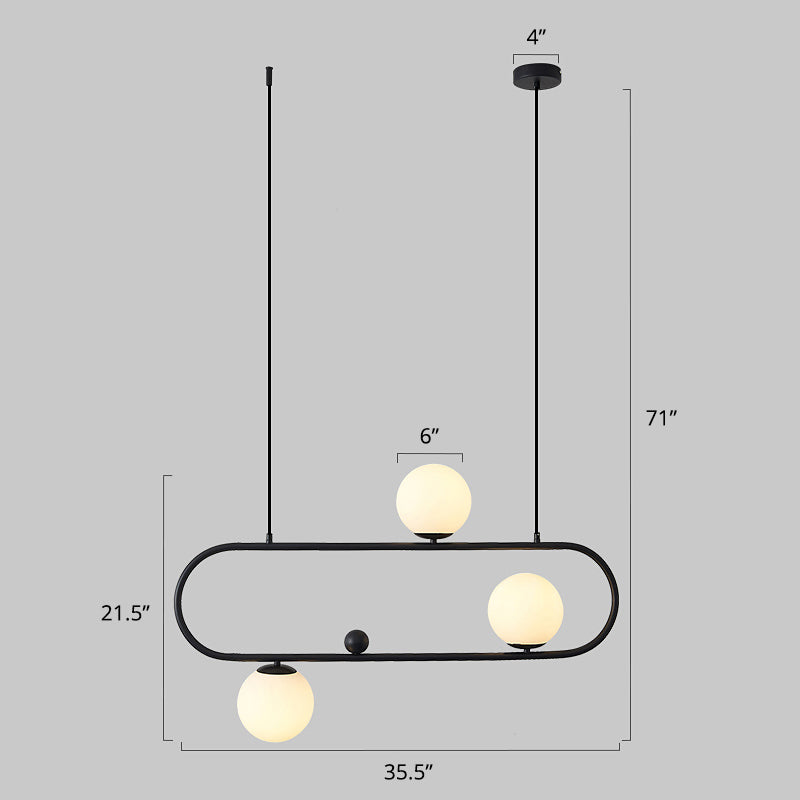 Metal Oblong Island Light Fixture Minimalist Suspension Lighting with Ball Milk Glass Shade Clearhalo 'Ceiling Lights' 'Island Lights' Lighting' 2466733