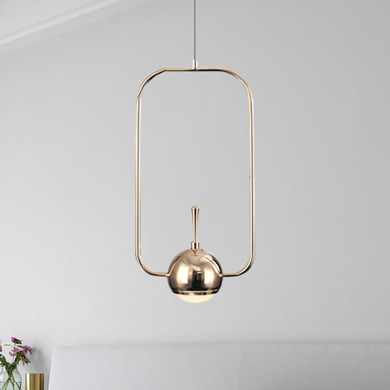 Rectangular/Triangular/Circular Wire Frame Ceiling Pendant Contemporary Metal 1 Light Chrome/Gold Pendant Light Fixture for Bedroom Gold A Clearhalo 'Ceiling Lights' 'Modern Pendants' 'Modern' 'Pendant Lights' 'Pendants' Lighting' 246676