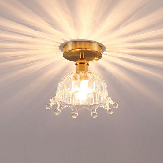 Floral Glass Close to Ceiling Light Modern Single-Bulb Foyer Semi Flush Light Fixture Brass Clearhalo 'Ceiling Lights' 'Close To Ceiling Lights' 'Close to ceiling' 'Glass shade' 'Glass' 'Island Lights' 'Semi-flushmount' Lighting' 2466800