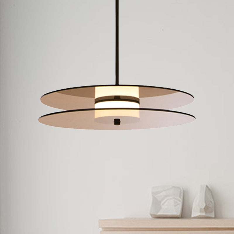 Amber Glass Disc Pendant Lighting with Horizontal/Vertical Design Modern 1 Light Led Hanging Lamp Fixture Clearhalo 'Ceiling Lights' 'Glass shade' 'Glass' 'Modern Pendants' 'Modern' 'Pendant Lights' 'Pendants' Lighting' 246690