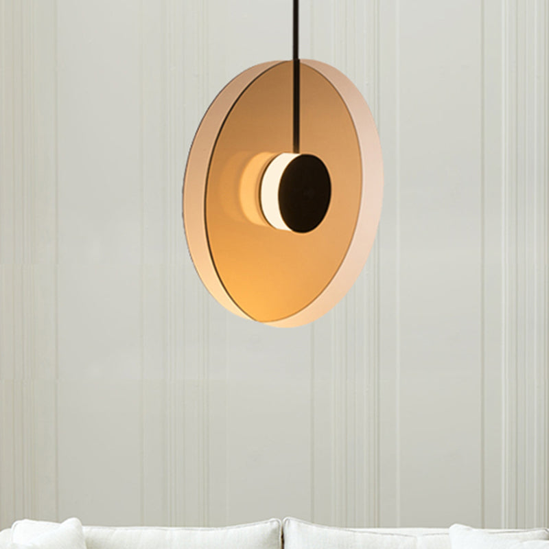 Amber Glass Disc Pendant Lighting with Horizontal/Vertical Design Modern 1 Light Led Hanging Lamp Fixture Amber Vertical Clearhalo 'Ceiling Lights' 'Glass shade' 'Glass' 'Modern Pendants' 'Modern' 'Pendant Lights' 'Pendants' Lighting' 246691