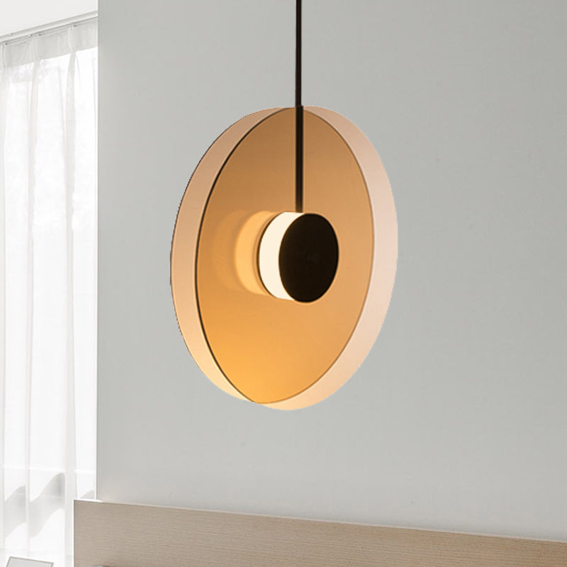 Amber Glass Disc Pendant Lighting with Horizontal/Vertical Design Modern 1 Light Led Hanging Lamp Fixture Clearhalo 'Ceiling Lights' 'Glass shade' 'Glass' 'Modern Pendants' 'Modern' 'Pendant Lights' 'Pendants' Lighting' 246692