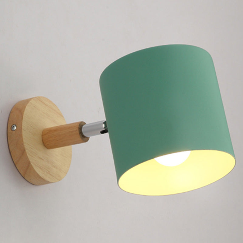 Rotatable Shade Metal Wall Mounted Reading Light Macaron Style 1-Light Wall Lamp for Bedroom Green Cylinder Clearhalo 'Wall Lamps & Sconces' 'Wall Lights' Lighting' 2466983