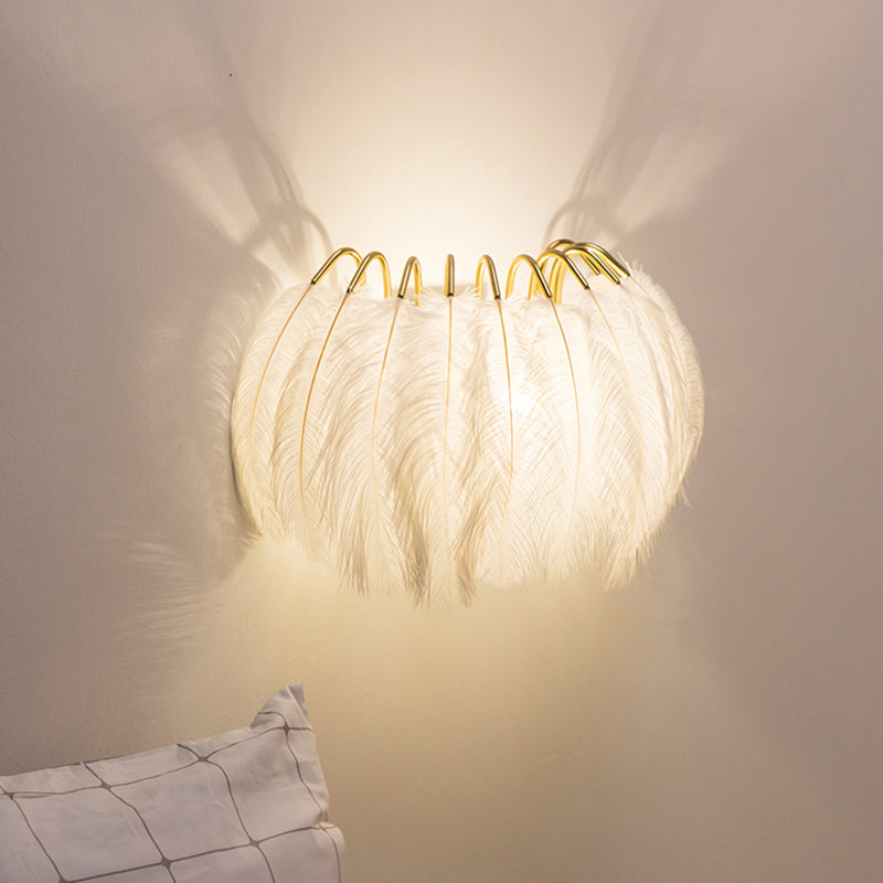 Feather Shaded Wall Mount Light Minimalist Wall Sconce Light Fixture for Living Room White Pumpkin Clearhalo 'Wall Lamps & Sconces' 'Wall Lights' Lighting' 2467114_346e80d6-7322-4d22-bfdf-a88db86c463f