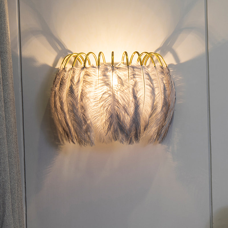 Feather Shaded Wall Mount Light Minimalist Wall Sconce Light Fixture for Living Room Grey Pumpkin Clearhalo 'Wall Lamps & Sconces' 'Wall Lights' Lighting' 2467115_88ded545-65ea-401e-936a-bf214c8793f8