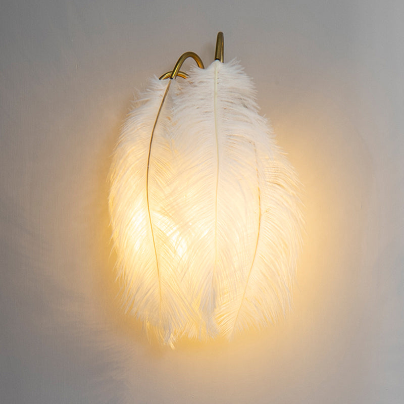 Feather Shaded Wall Mount Light Minimalist Wall Sconce Light Fixture for Living Room White Leaf Clearhalo 'Wall Lamps & Sconces' 'Wall Lights' Lighting' 2467119_eb9893f9-20e0-4309-af74-aefe8a78f661