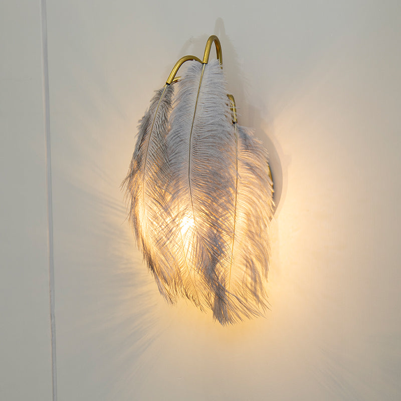 2 Lights Modern Metal Wall Sconce Feather Shade Wall Lighting for Bedroom Clearhalo 'Apliques' 'Iluminación' 'Lámpara de Pared' 'Modern wall lights' 'Modern' Hogar' 2467120