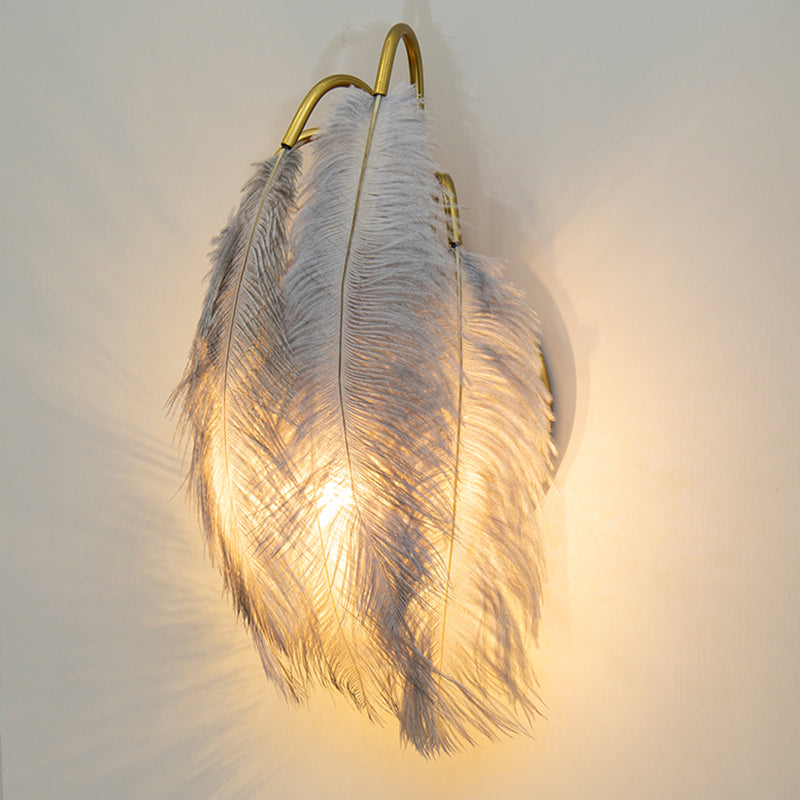 Feather Shaded Wall Mount Light Minimalist Wall Sconce Light Fixture for Living Room Grey Leaf Clearhalo 'Wall Lamps & Sconces' 'Wall Lights' Lighting' 2467121_1b37cf97-b575-45b2-b60c-6fd5872a414c