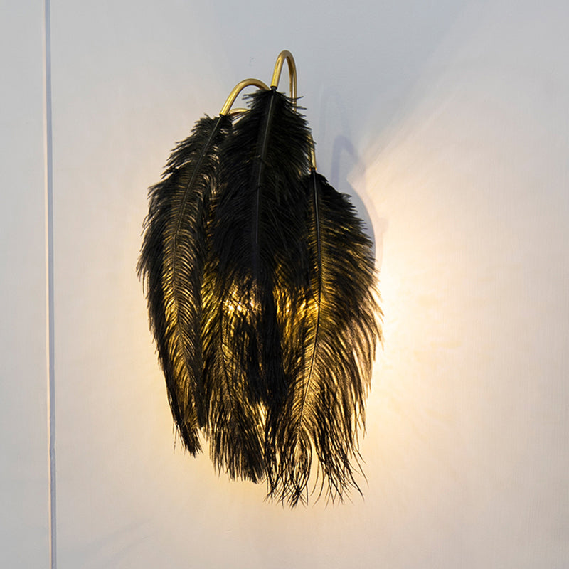 Feather Shaded Wall Mount Light Minimalist Wall Sconce Light Fixture for Living Room Black Leaf Clearhalo 'Wall Lamps & Sconces' 'Wall Lights' Lighting' 2467123_7955121f-2adf-4260-98b8-3919749a5be4