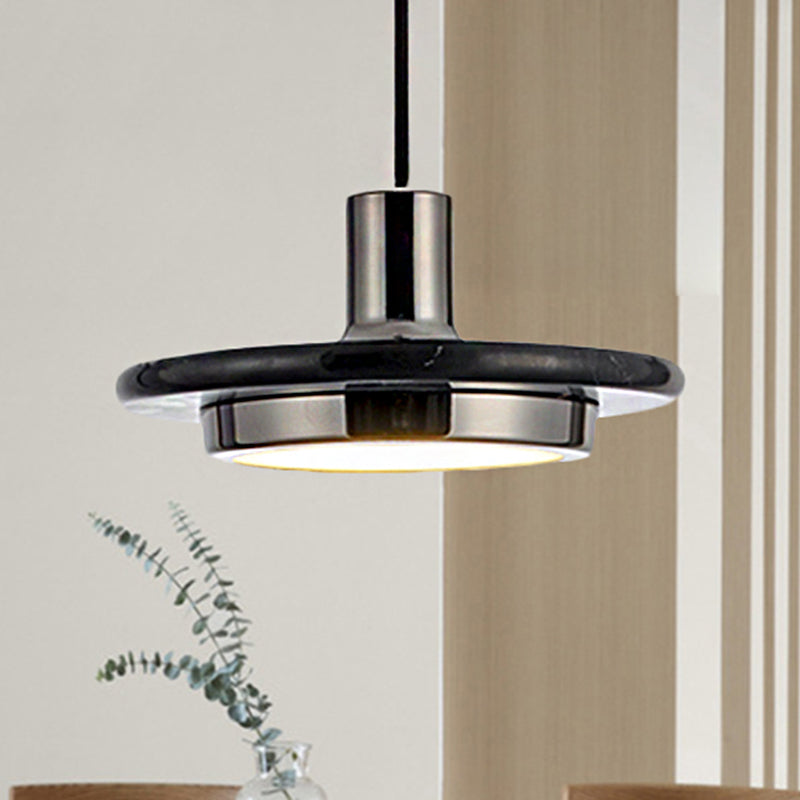 Round Metal Pendant Lighting Modern 1 Light White/Black/Green Hanging Ceiling Lamp with Marble Ring Black Clearhalo 'Ceiling Lights' 'Modern Pendants' 'Modern' 'Pendant Lights' 'Pendants' Lighting' 246713