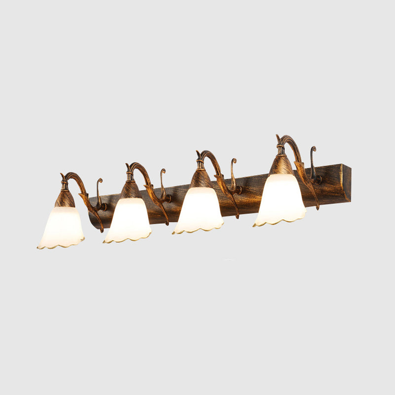 Vanity Lighting Country Flower Shade White Rid Glass Wall Lamp Fixture in Bronze 4.0 Bronze Clearhalo 'Vanity Lights' 'Wall Lights' Lighting' 2467236