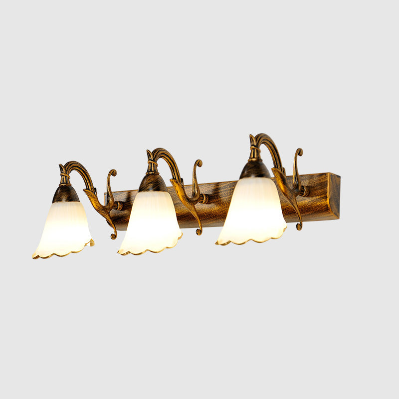 Vanity Lighting Country Flower Shade White Rid Glass Wall Lamp Fixture in Bronze 3.0 Bronze Clearhalo 'Vanity Lights' 'Wall Lights' Lighting' 2467237