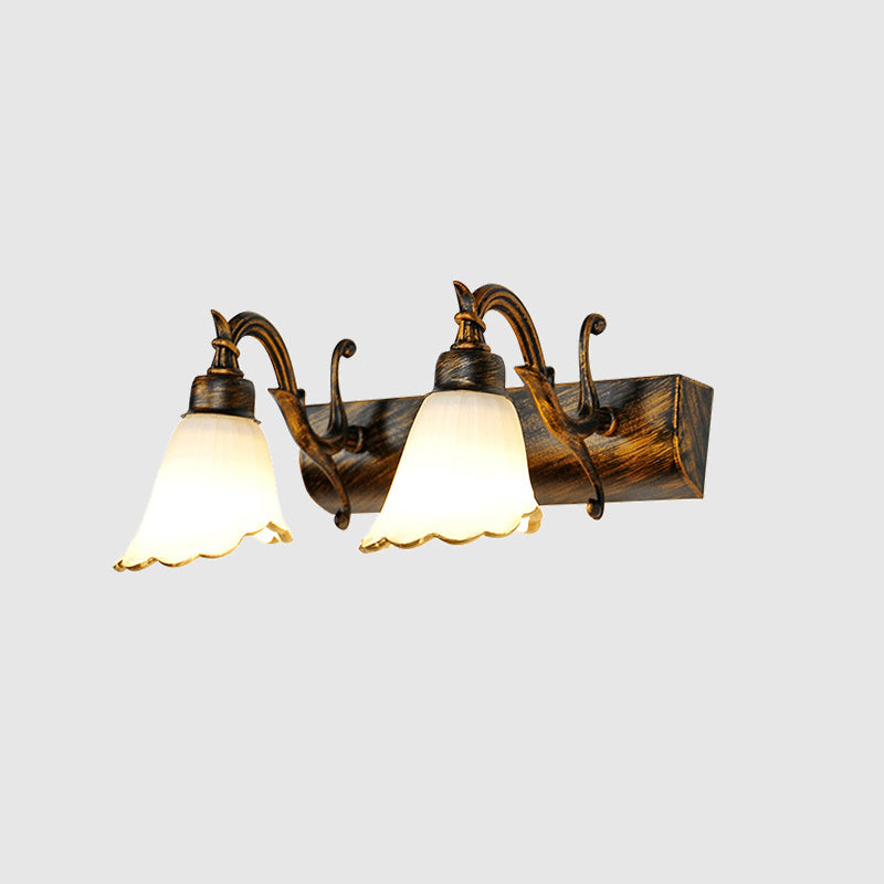 Vanity Lighting Country Flower Shade White Rid Glass Wall Lamp Fixture in Bronze 2.0 Bronze Clearhalo 'Vanity Lights' 'Wall Lights' Lighting' 2467239