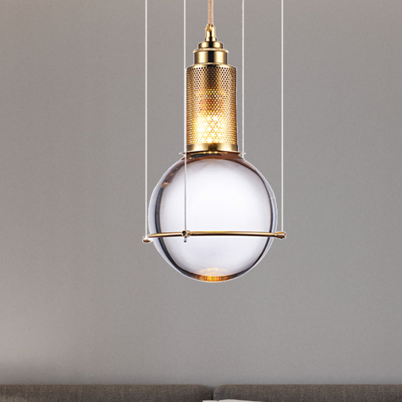 Modern Ball Pendant Lamp Clear Crystal 1 Light LED Bedroom Hanging Lamp with Gold Mesh Cage in Warm/White Light Gold Clearhalo 'Ceiling Lights' 'Glass shade' 'Glass' 'Modern Pendants' 'Modern' 'Pendant Lights' 'Pendants' Lighting' 246724