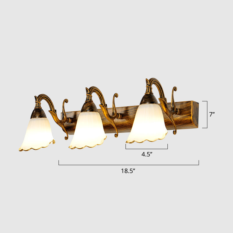 Vanity Lighting Country Flower Shade White Rid Glass Wall Lamp Fixture in Bronze Clearhalo 'Vanity Lights' 'Wall Lights' Lighting' 2467245