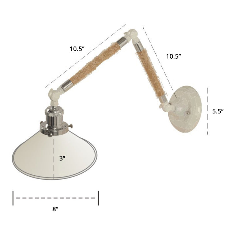 White Conical Task Wall Sconce Nordic Metal 1 Bulb Metal Wall Light Fixture with Swivelable Roped Arm Clearhalo 'Art deco wall lights' 'Cast Iron' 'Glass' 'Industrial wall lights' 'Industrial' 'Middle century wall lights' 'Modern' 'Rustic wall lights' 'Tiffany' 'Traditional wall lights' 'Wall Lamps & Sconces' 'Wall Lights' Lighting' 2467319