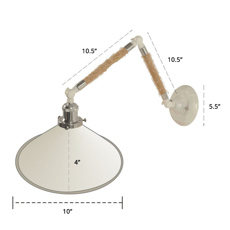 White Conical Task Wall Sconce Nordic Metal 1 Bulb Metal Wall Light Fixture with Swivelable Roped Arm Clearhalo 'Art deco wall lights' 'Cast Iron' 'Glass' 'Industrial wall lights' 'Industrial' 'Middle century wall lights' 'Modern' 'Rustic wall lights' 'Tiffany' 'Traditional wall lights' 'Wall Lamps & Sconces' 'Wall Lights' Lighting' 2467320