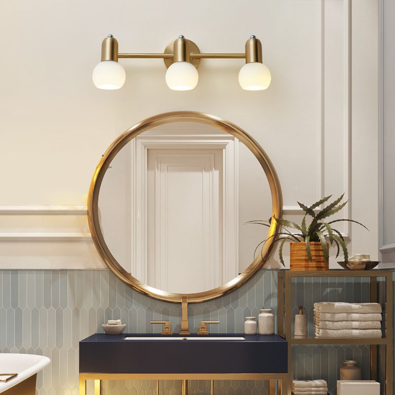 Swivelable Dome Milk Glass Vanity Light Postmodern Brass Wall Lamp Fixture for Bath Clearhalo 'Cast Iron' 'Glass' 'Industrial' 'Modern wall lights' 'Modern' 'Tiffany' 'Traditional wall lights' 'Vanity Lights' 'Wall Lights' Lighting' 2467340