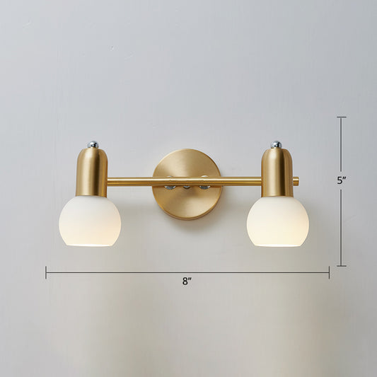 Swivelable Dome Milk Glass Vanity Light Postmodern Brass Wall Lamp Fixture for Bath Clearhalo 'Cast Iron' 'Glass' 'Industrial' 'Modern wall lights' 'Modern' 'Tiffany' 'Traditional wall lights' 'Vanity Lights' 'Wall Lights' Lighting' 2467347