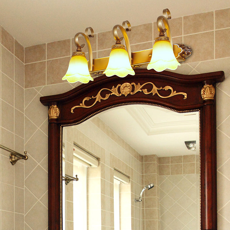 Flower Bathroom Vanity Sconce Light Country Style Carved Glass Wall Lighting Fixture Clearhalo 'Vanity Lights' 'Wall Lights' Lighting' 2467349