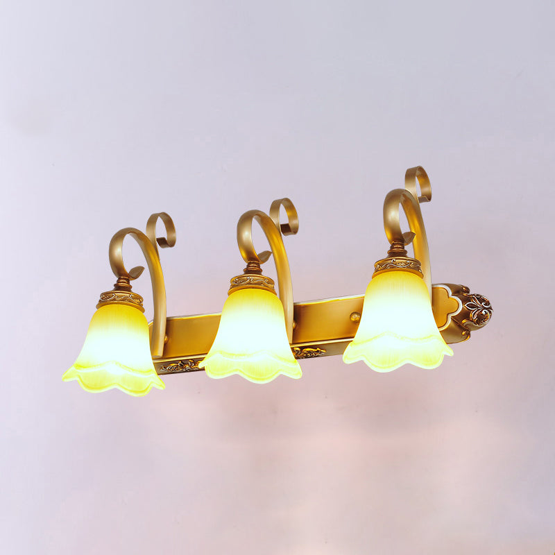 Flower Bathroom Vanity Sconce Light Country Style Carved Glass Wall Lighting Fixture 3.0 Dark Yellow Clearhalo 'Vanity Lights' 'Wall Lights' Lighting' 2467351